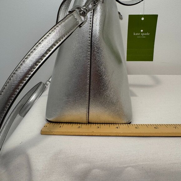 NWT Kate Spade Medium Dome Crossbody Bag Silver Leather NEW - Picture 9 of 10